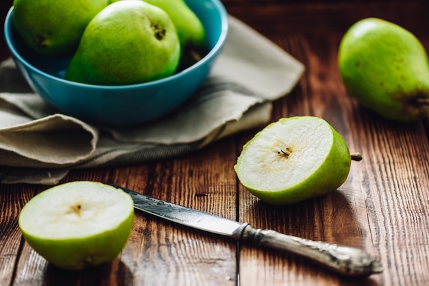 Sliced Pear with Knife.