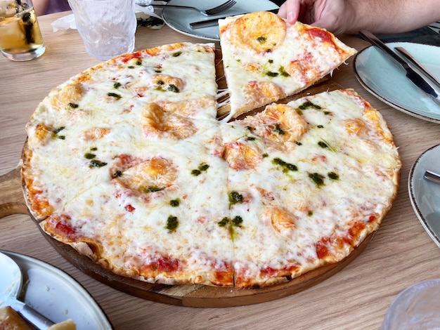 sliced Pizza with Mozzarella cheese, Tomatoes, pepper