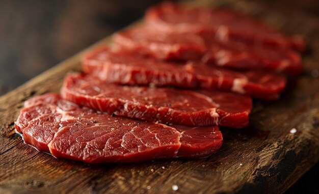 Sliced Raw Meat on Cutting Board