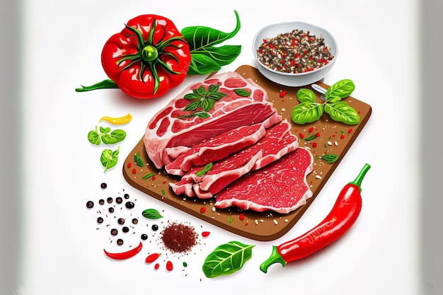 Sliced raw pork was cooked with fresh pepper seeds tomato basil and chile