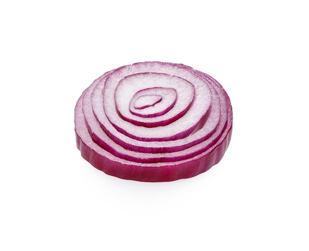 Sliced red onion isolated on white background