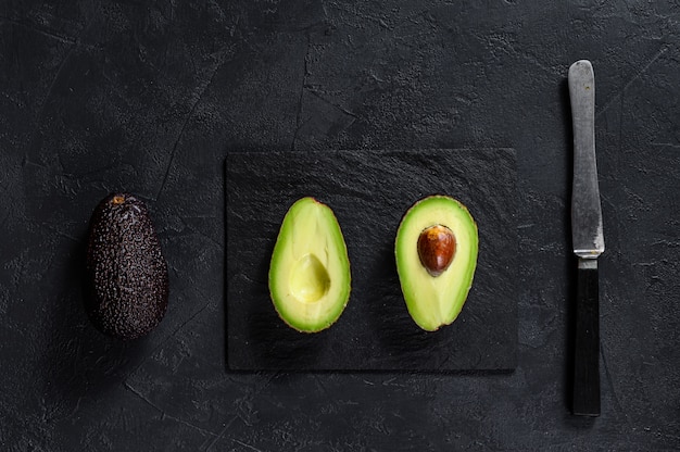 Sliced ripe avocado. Top view.