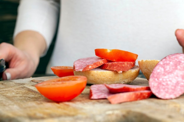 Sliced sausage with meat and bacon and other food products