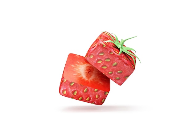 Sliced Square Strawberry on white background