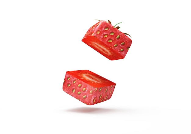 Sliced Square Strawberry on white background