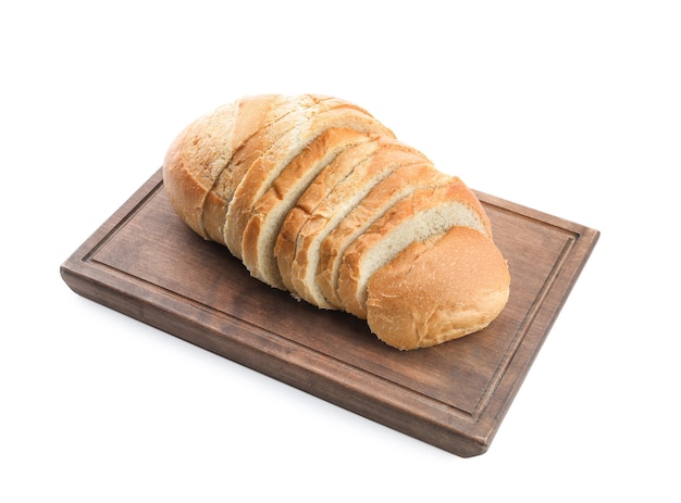 Sliced tasty bread on white