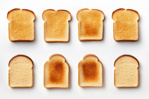 Sliced toast bread set isolated top view