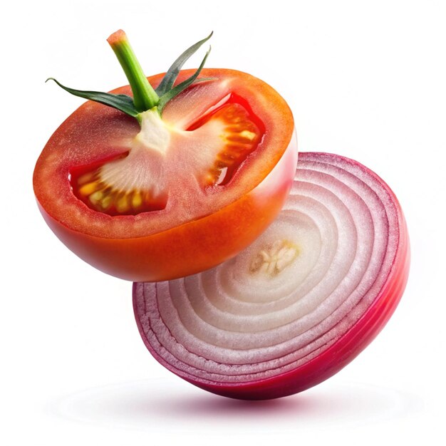 Photo a sliced tomato with the center half showing the inside of the center