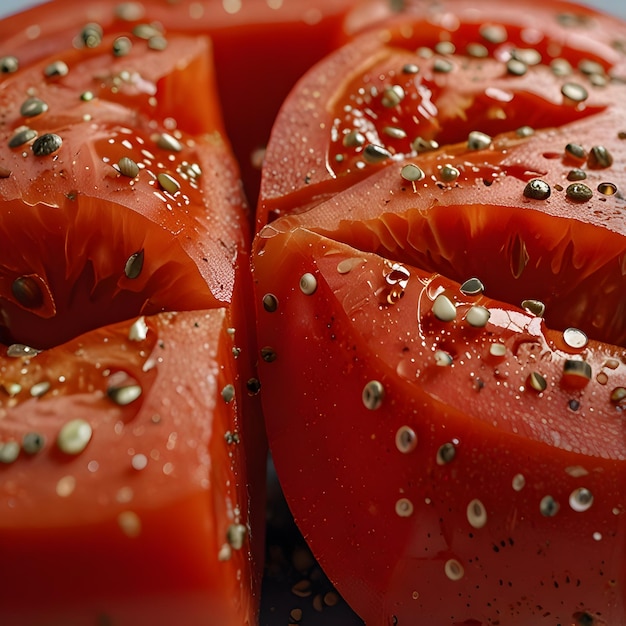 a sliced tomato with seeds on it