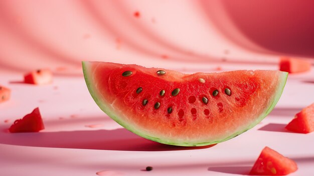 Sliced watermelon piece on a pink surface vivid and refreshing summer fruit concept ideal for