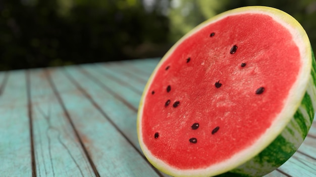 Sliced watermelon on a wooden background 3drendering