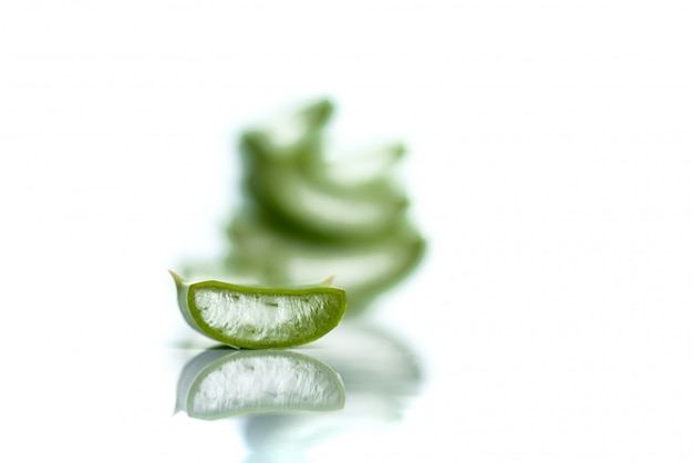 Slices of Aloe Vera leaves . Aloe Vera is a very useful herbal medicine for skincare and hair care.