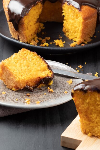 Slices of carrot cake, selective focus.