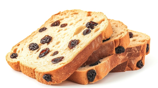 slices of delicious raisin bread isolated on white background