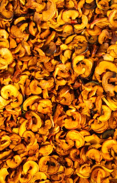 Slices of dried organic apples close up