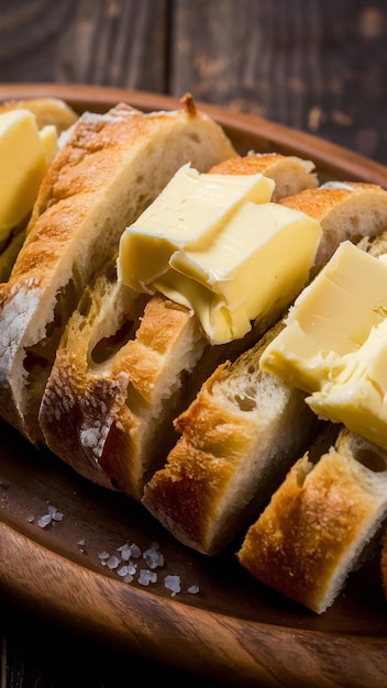 Slices of french bread with portion of butter