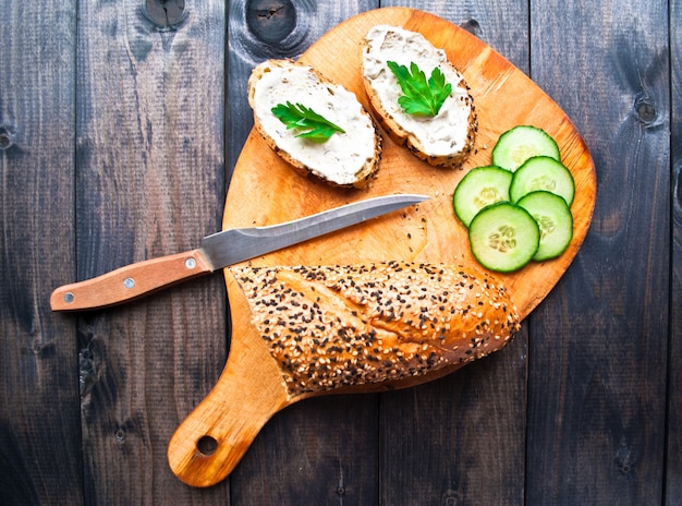 Slices of fresh homemade baguette