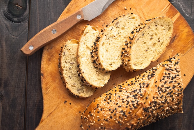 Slices of fresh homemade baguette