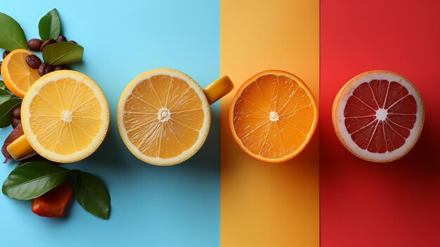 Photo slices of fruits lemon orange and grapefruit