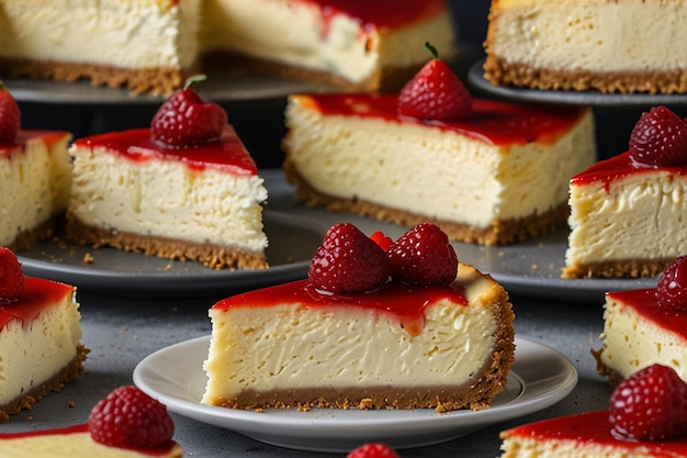 Slices of homemade new york cheesecake