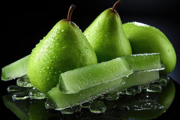 Slices of mature green pear isolated in white generative IA