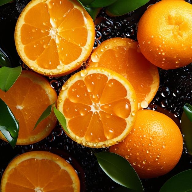 Slices of orange with water drops Generative AI