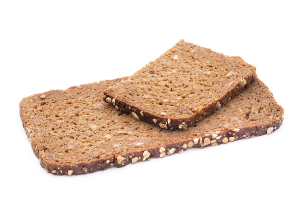 Photo slices of rye bread isolated on white background.