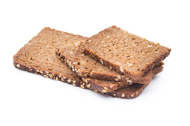 Slices of rye bread isolated on white background.