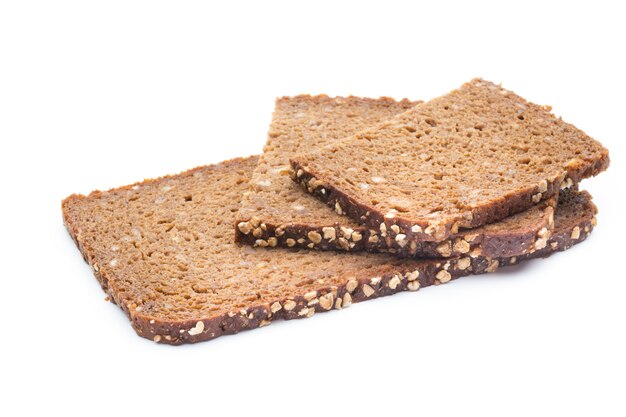 Slices of rye bread isolated.