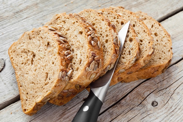 Slices of rye bread and knife