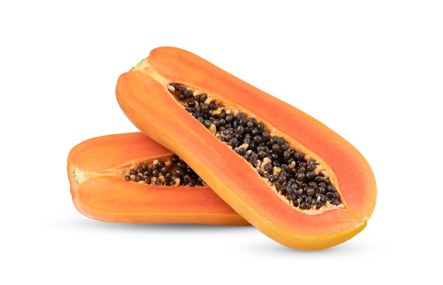 Slices of sweet papaya isolated on white background