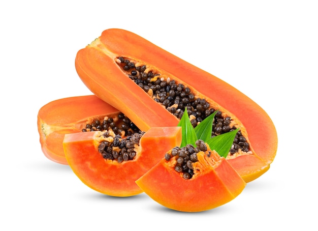 Slices of sweet papaya isolated on white background