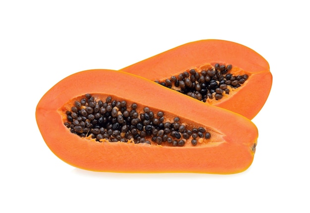 Slices of sweet papaya on white background