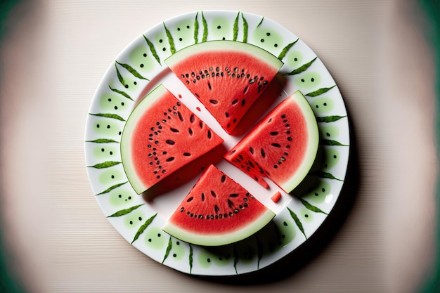 Slices of watermelon in the summertime on a dish