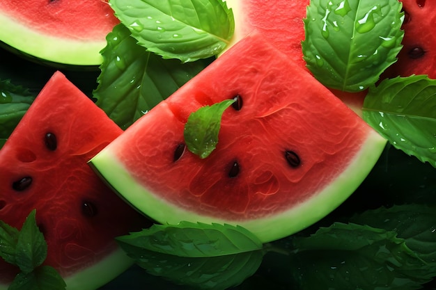 Slices of watermelon on a wooden table in the garden Ai Generated