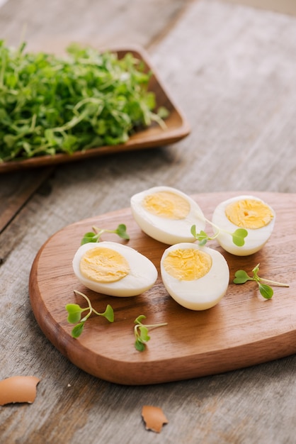 Slicing the hard-boiled eggs in two