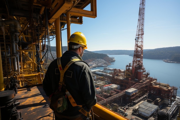 Slinger skillfully operates crane to lift cargo on oil platform at offshore drilling rig