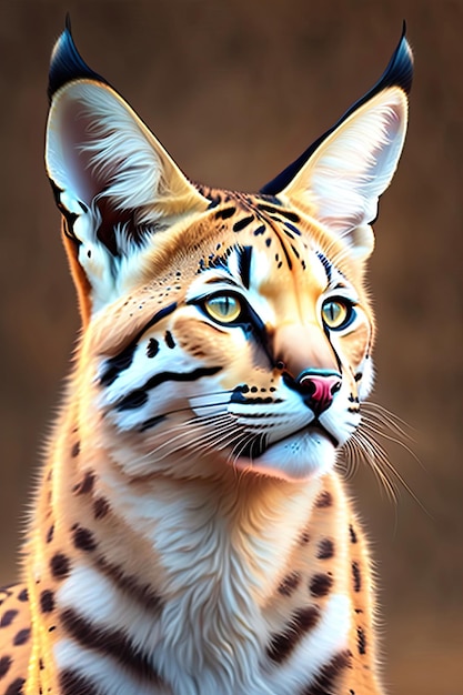 Slose up portrait of a beautiful serval Dangerous predator in natural habitat Digital artwork