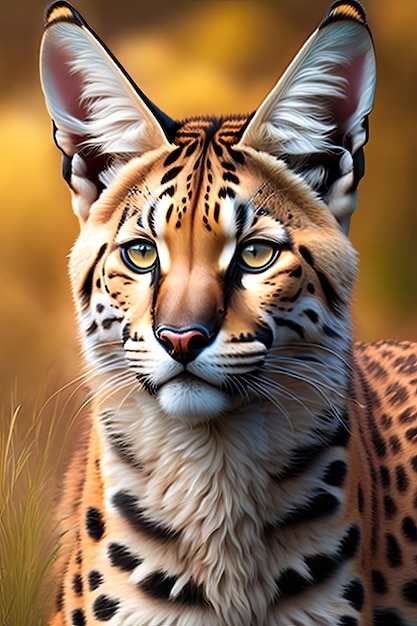 Slose up portrait of a beautiful serval Dangerous predator in natural habitat Digital artwork