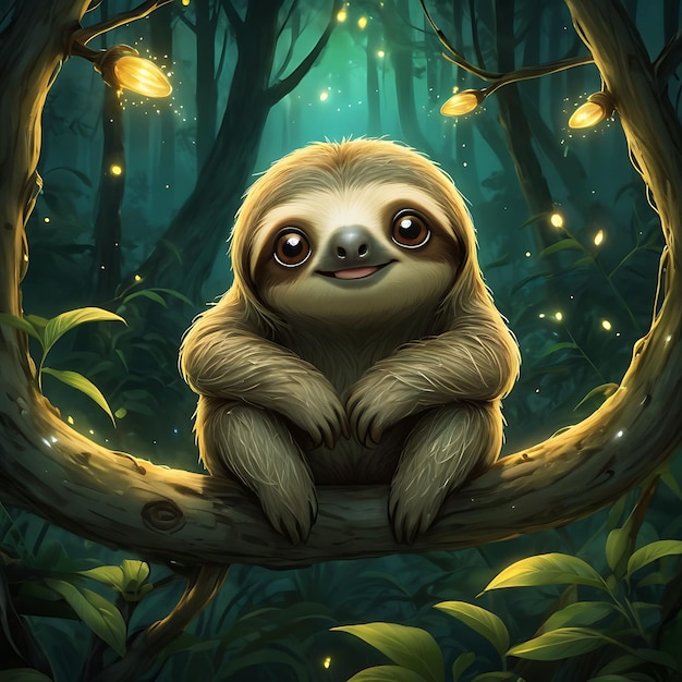 A sloth hanging on a tree branch cat in friendship day mood illustration