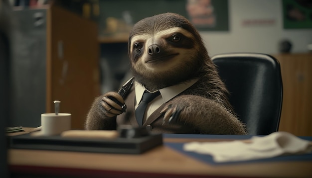 Sloth in a suit in the office Generative AI