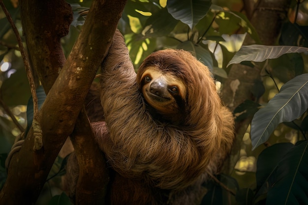 A sloth in a tree in costa rica