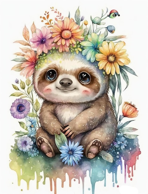 Sloth Watercolor Illustration