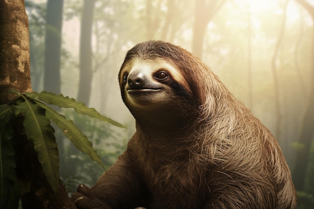 Sloth with a backdrop of a serene mountain landscape