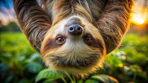 Photo a sloth with a black nose and eyes and a nose