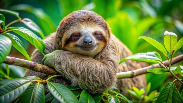 Photo a sloth with eyes closed and eyes closed