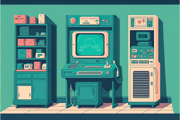 Slotmachine video game room flat illustration