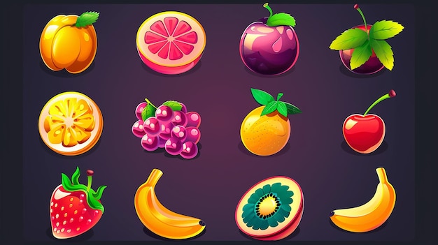 Slots fruit and berries icons strawberry plum peach