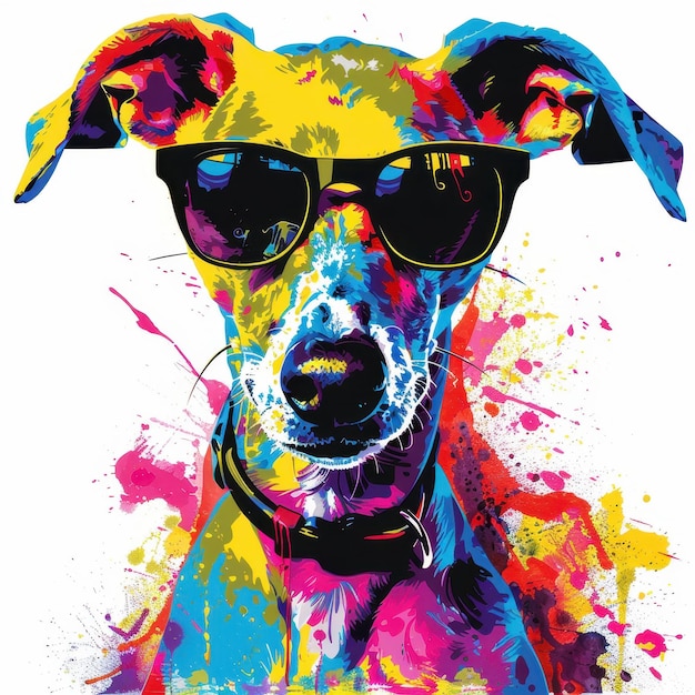 Sloughi dog wearing sunglasses in colorful pop art style