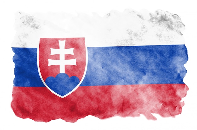 Slovakia flag  is depicted in liquid watercolor style isolated on white